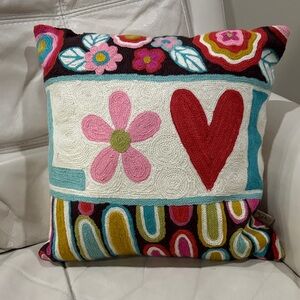 Colorful Embroidered Throw Pillow 15x15